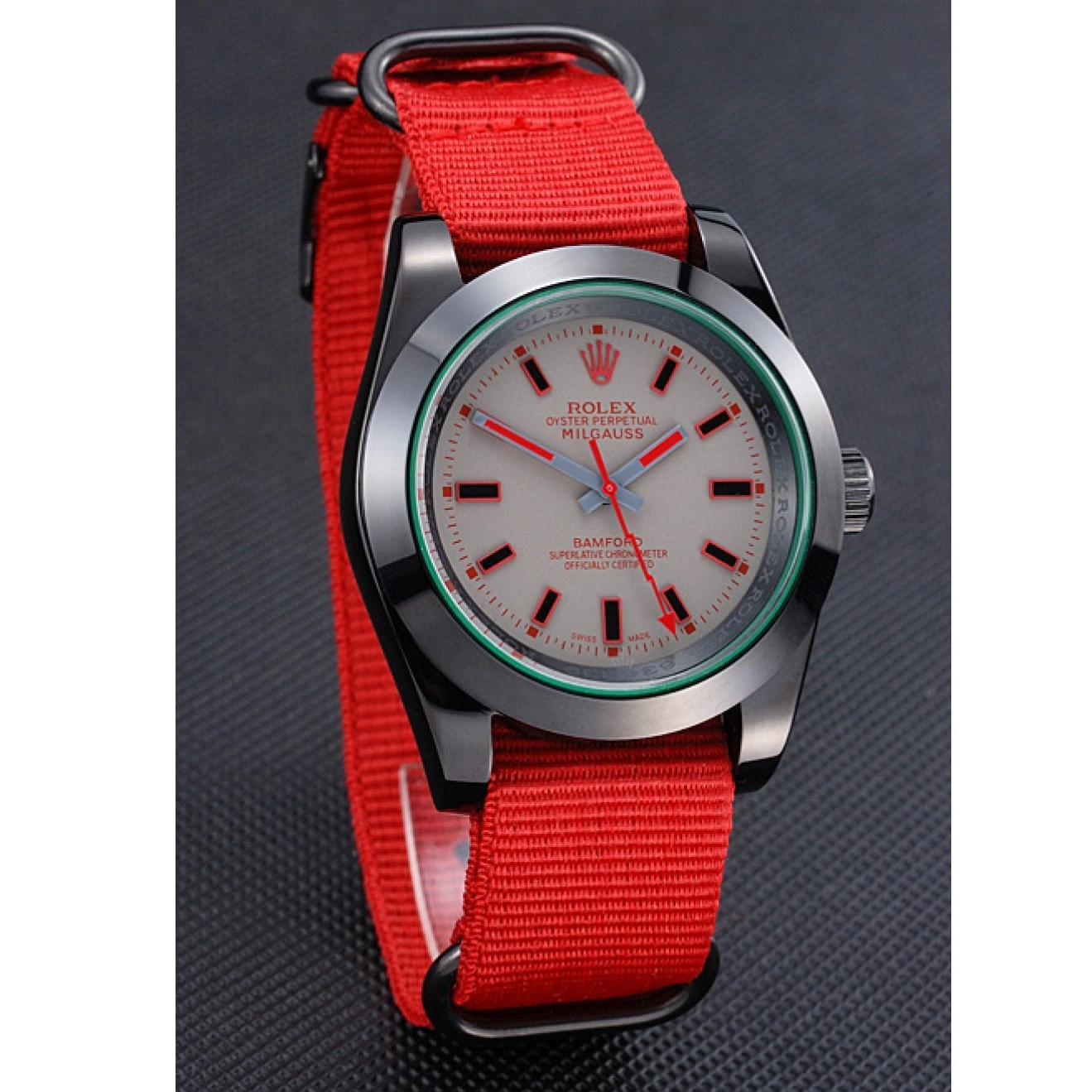 Aaa replica watch Strap Nylon Red Rolex Milgauss Bamford 622002 0815